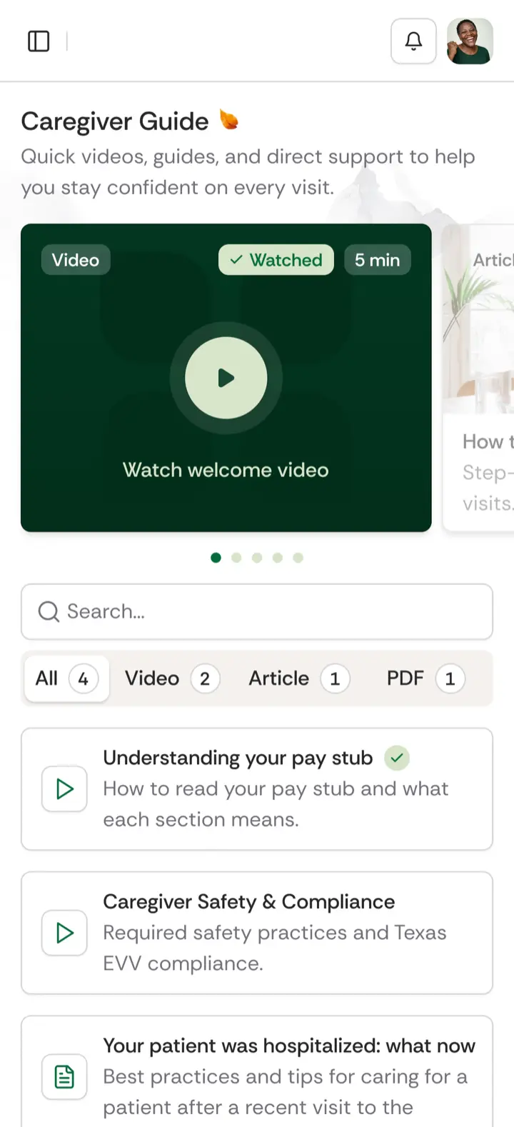 Trainings and resources in the Brevy app