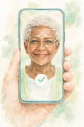 A caregiver signing in with Face ID